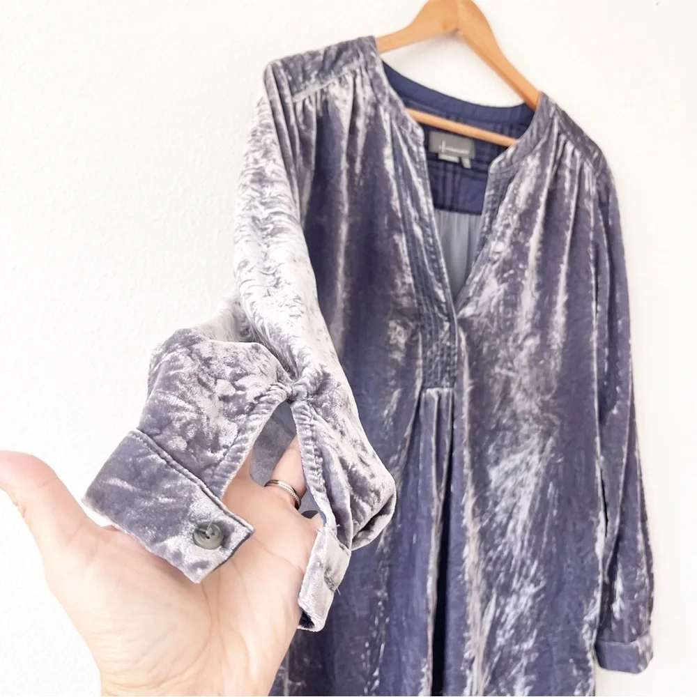 Anthropologie Melody Velvet Tunic Dusty Blue Oversized Boho Mini Dress
